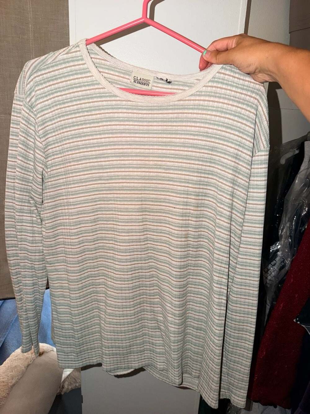 Classic Elements Striped Long Sleeve Ribbed Top